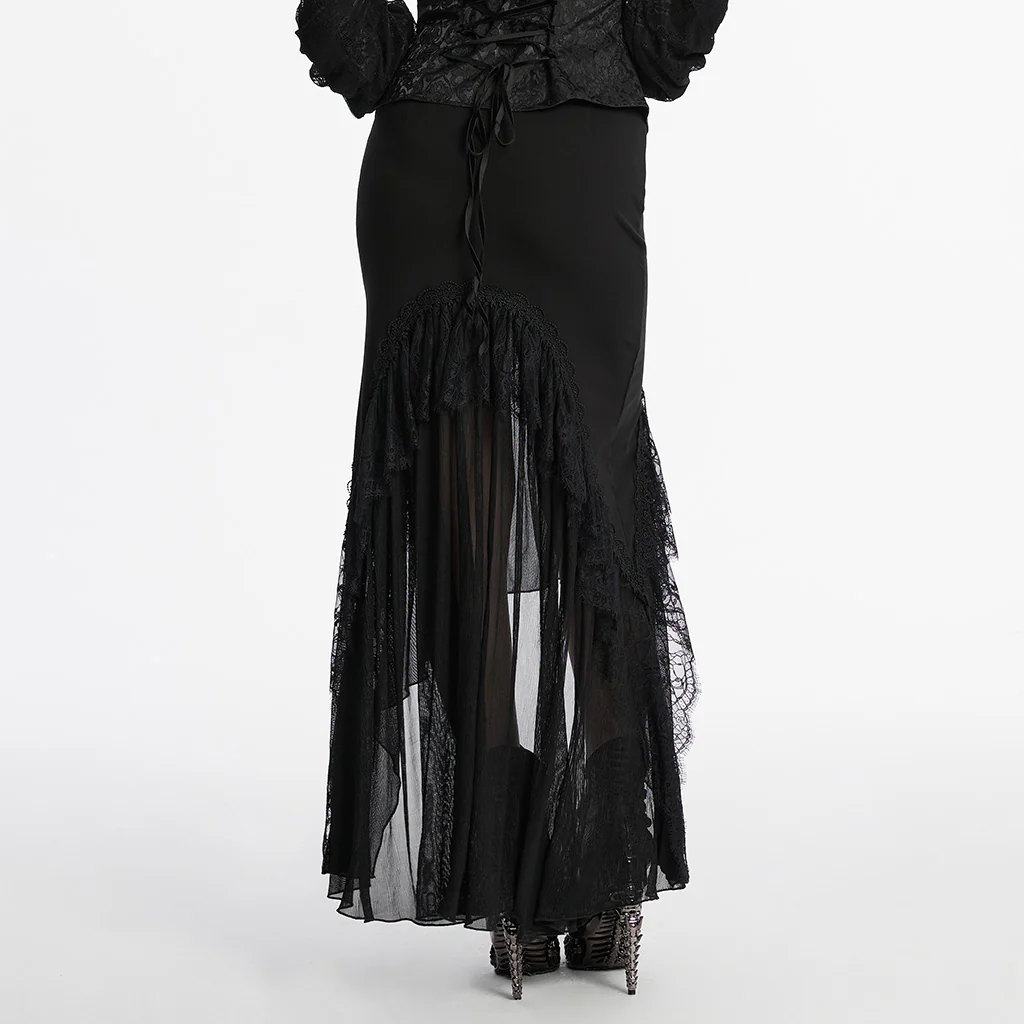 OQ-815BQF Gothic Skirt Lace Overlay High-Low Hemline Maxi Dress - Image 5