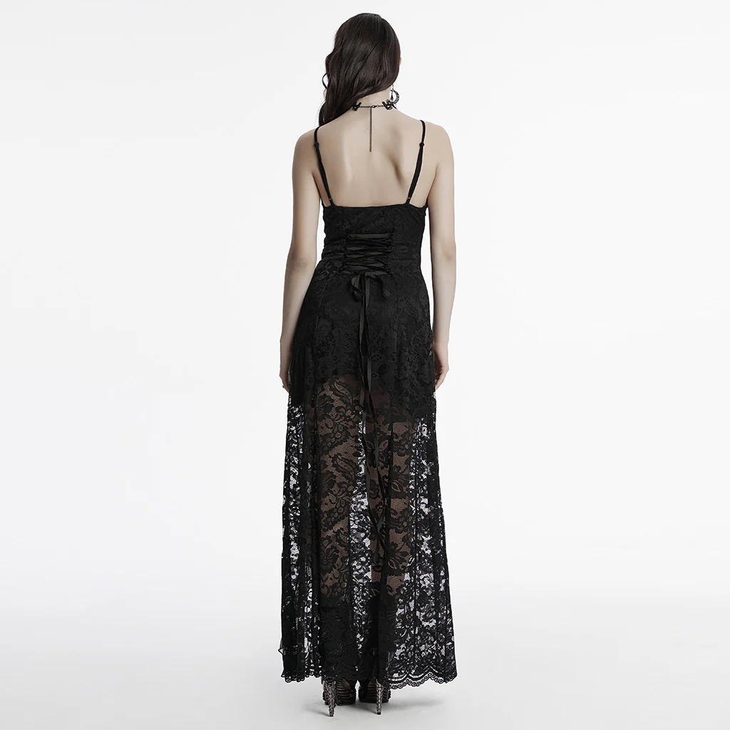 OQ-820LQF Gothic Dress Lace High-Low Spaghetti Straps Corset Back - Image 5