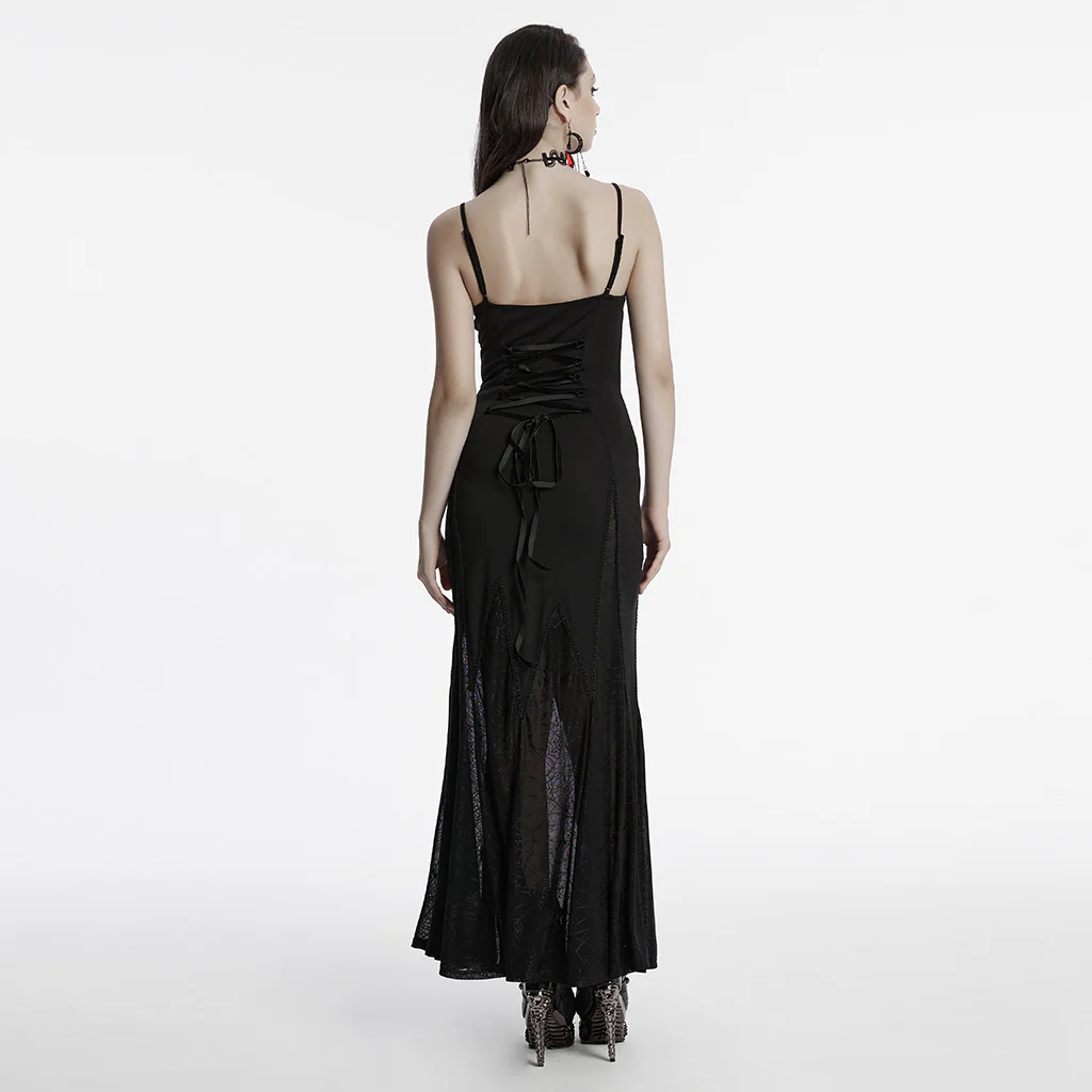 OQ-826LQF Gothic Dress Black Lace Sheer Panel Evening Gown - Image 4