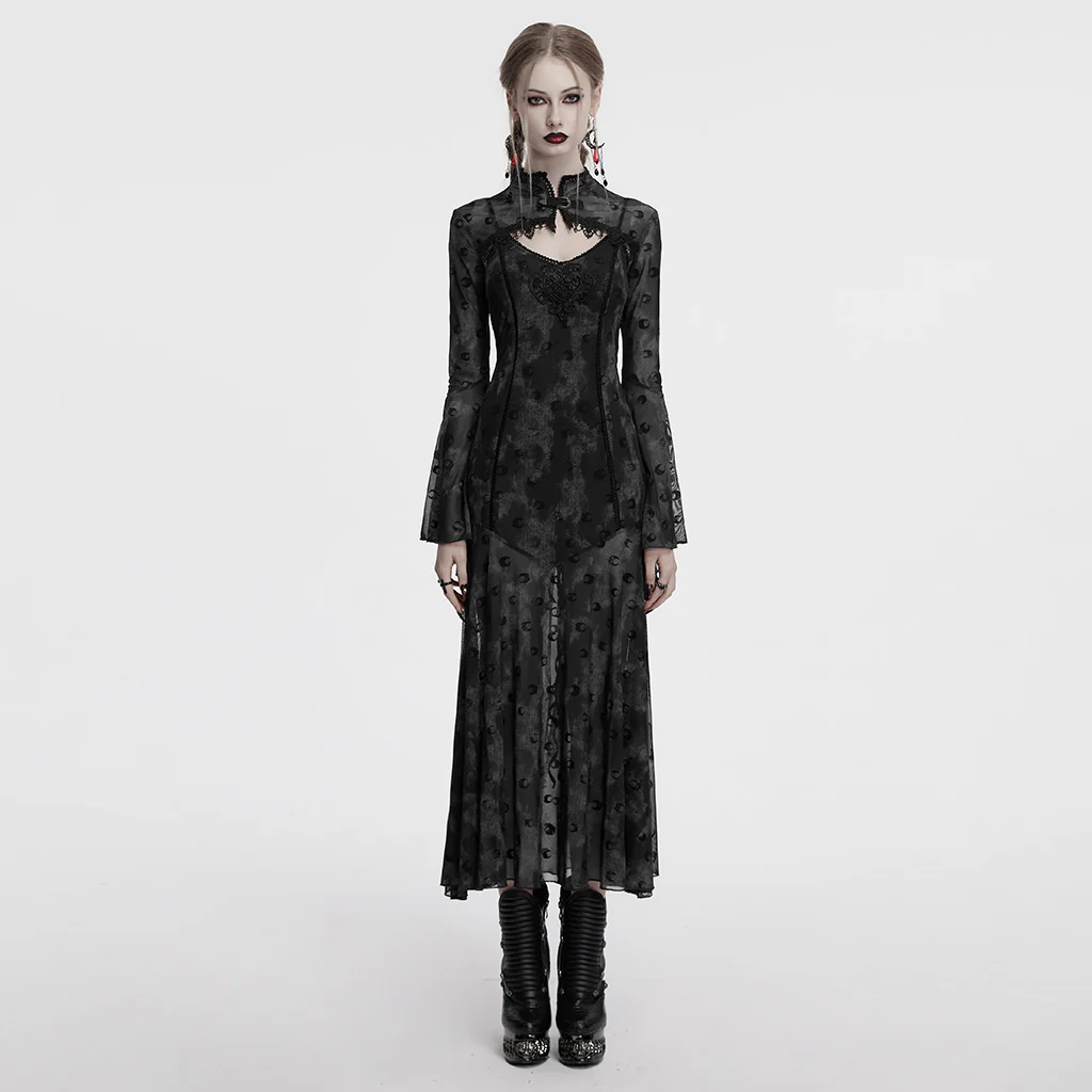 OQ-834LQF Gothic Dress Victorian Burgundy Lace Long Sleeve Maxi Dress - Image 13