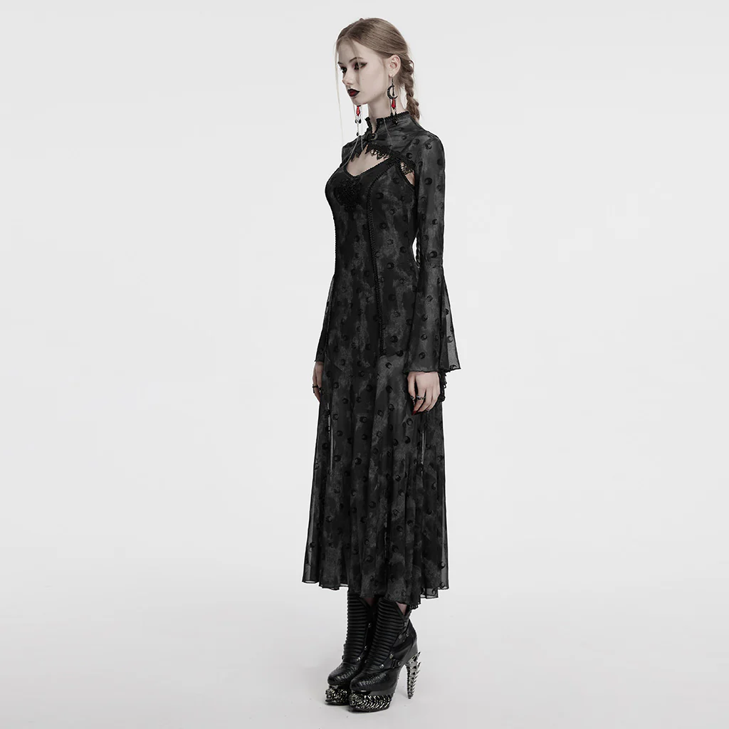 OQ-834LQF Gothic Dress Victorian Burgundy Lace Long Sleeve Maxi Dress - Image 14
