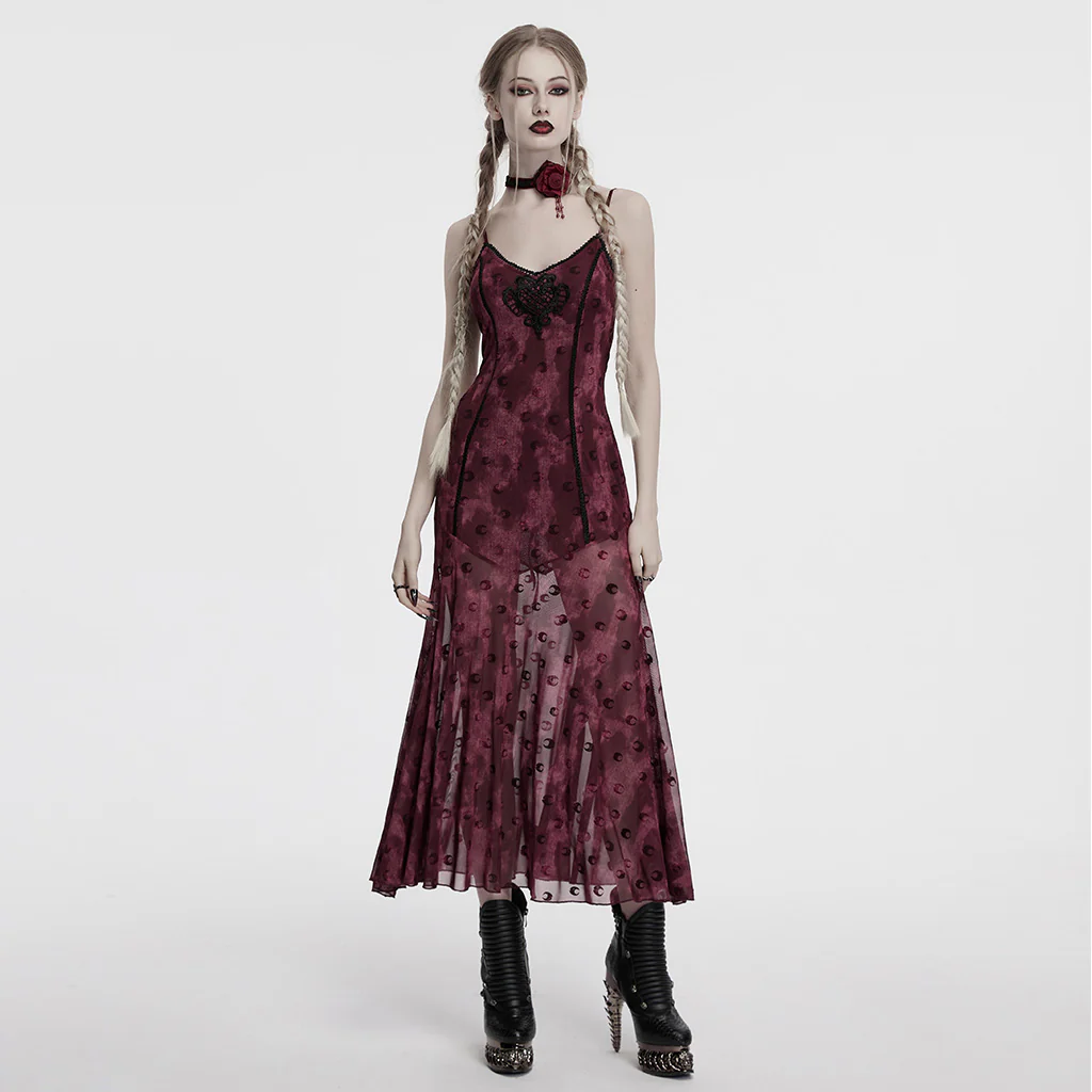 OQ-834LQF Gothic Dress Victorian Burgundy Lace Long Sleeve Maxi Dress - Image 5