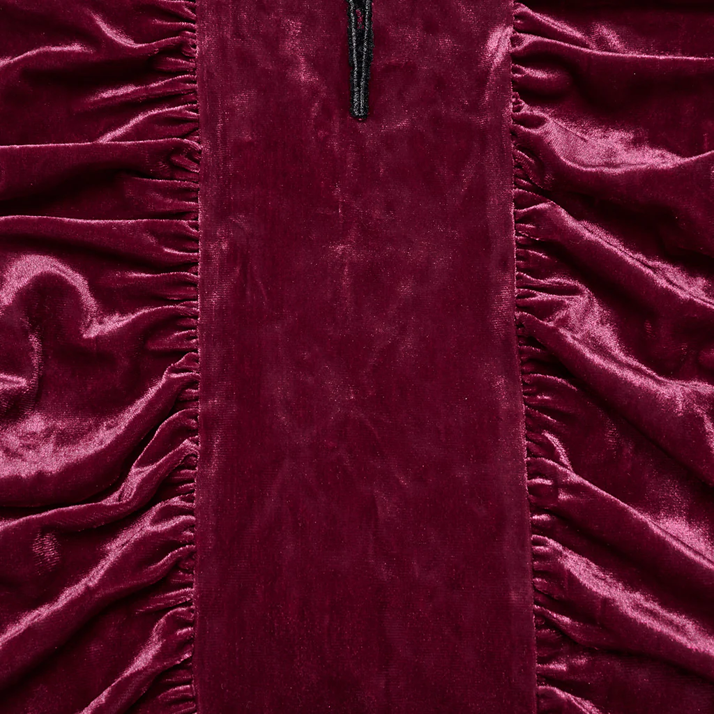 OQ-840LQF Gothic Dress Velvet Crimson Cross Lace Detail Long Sleeve - Image 10