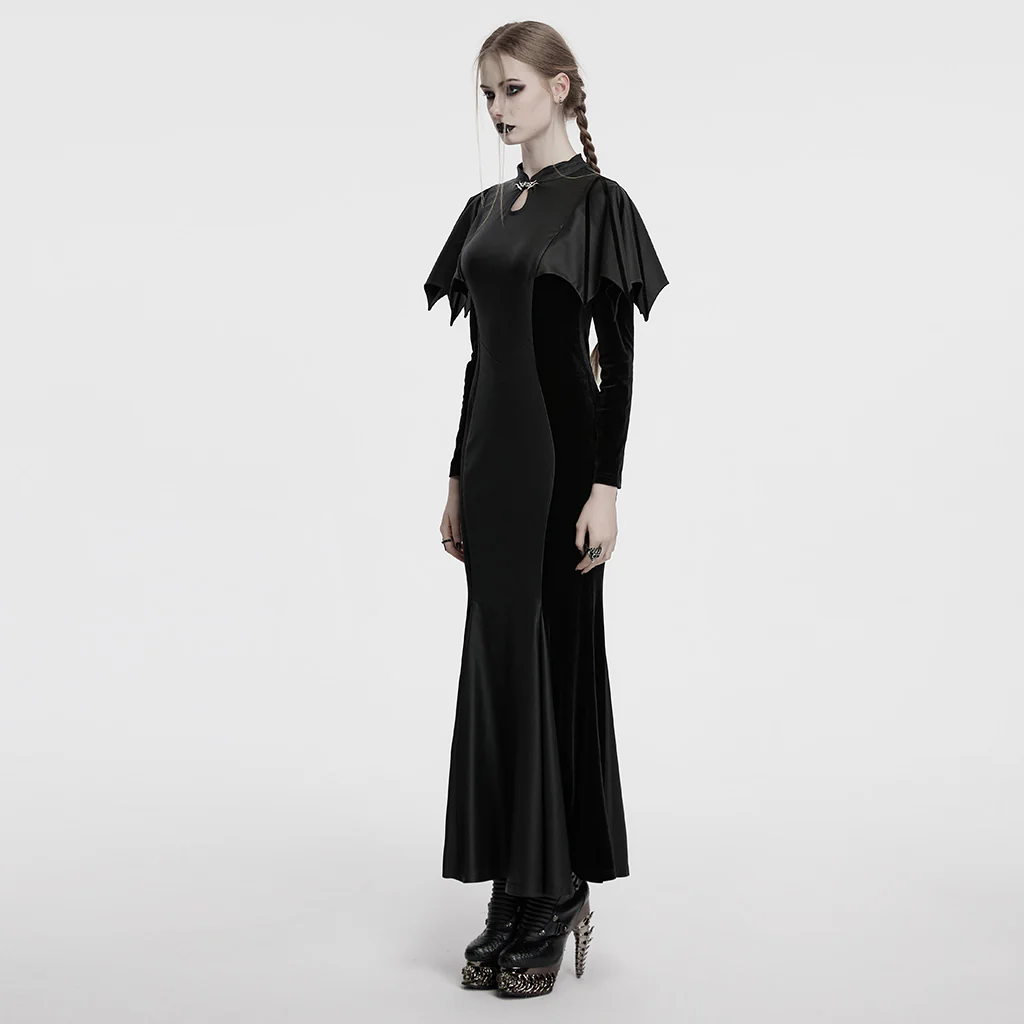 OQ-842LQF Gothic Dress with Batwing Sleeves and Keyhole Neckline Design - Image 3