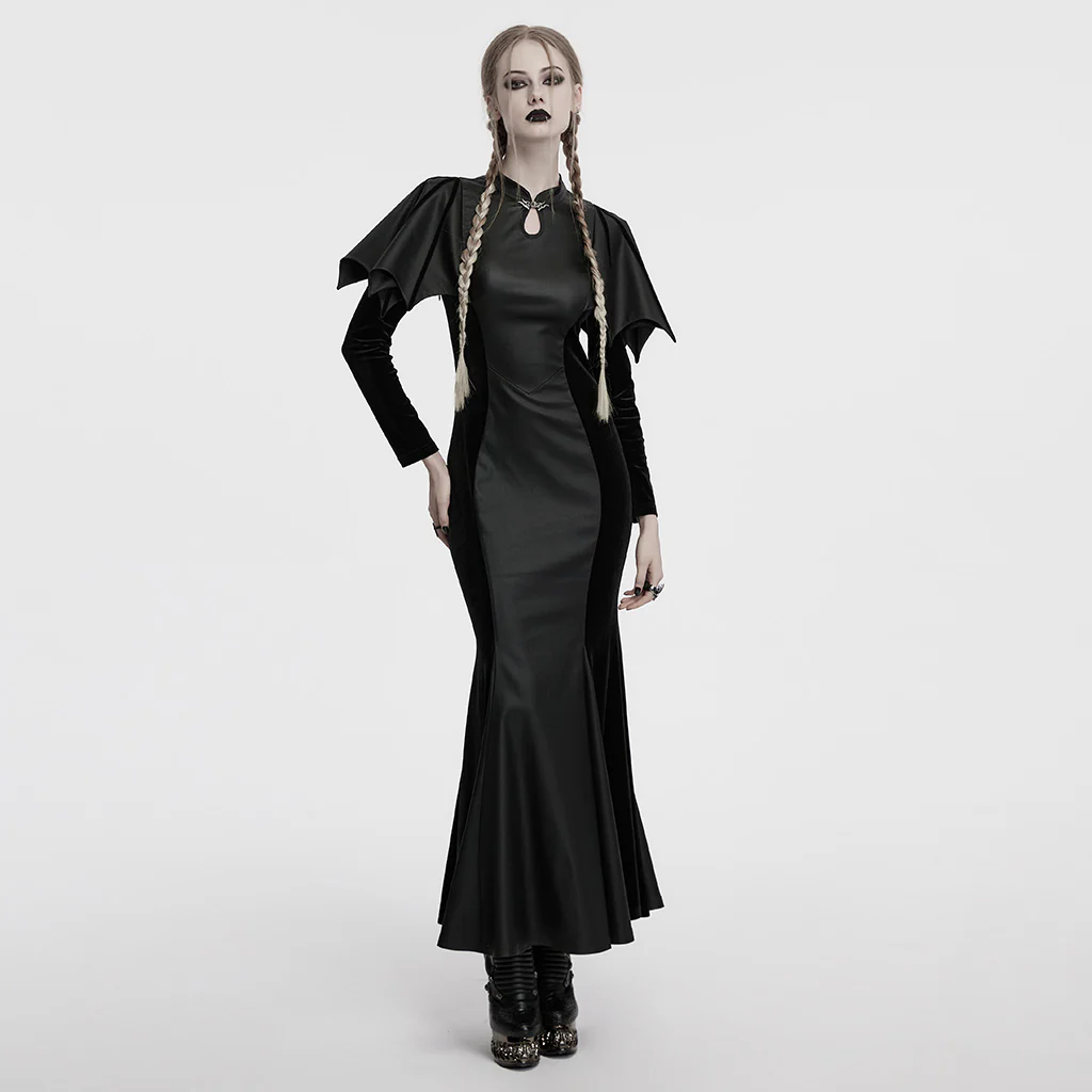 OQ-842LQF Gothic Dress with Batwing Sleeves and Keyhole Neckline Design - Image 5