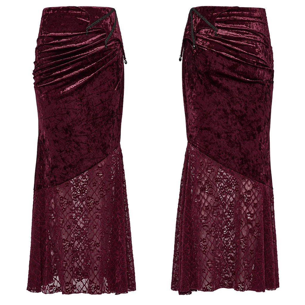 OQ-848BQF Gothic Skirt Velvet Lace Long Maxi Dark Elegance - Image 6
