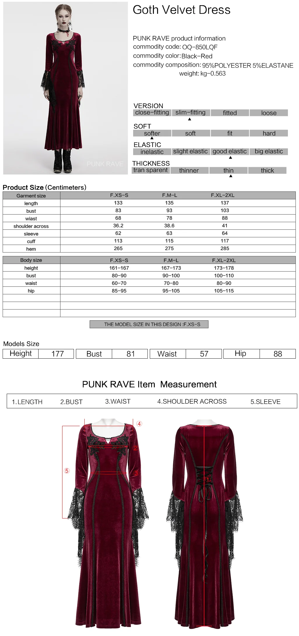 OQ-850LQF Gothic Dress Velvet Lace Long Sleeve Victorian Gown - Image 11