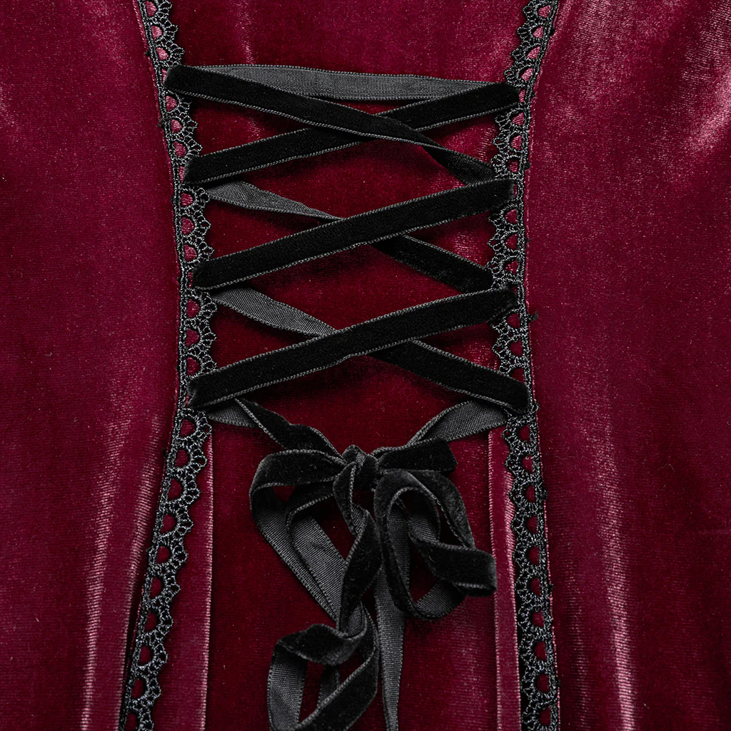 OQ-850LQF Gothic Dress Velvet Lace Long Sleeve Victorian Gown - Image 12