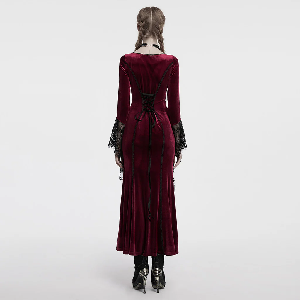 OQ-850LQF Gothic Dress Velvet Lace Long Sleeve Victorian Gown - Image 15