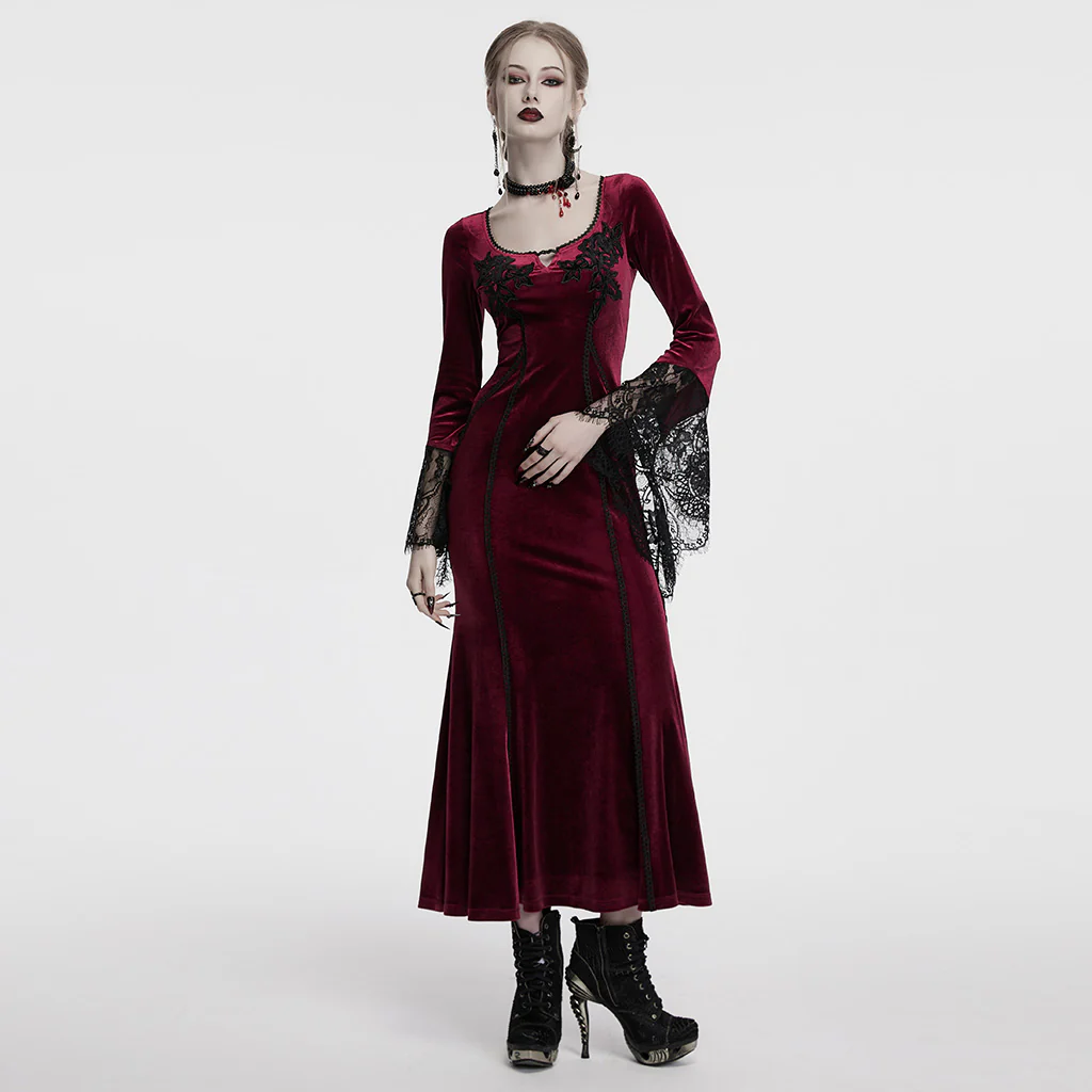 OQ-850LQF Gothic Dress Velvet Lace Long Sleeve Victorian Gown - Image 16