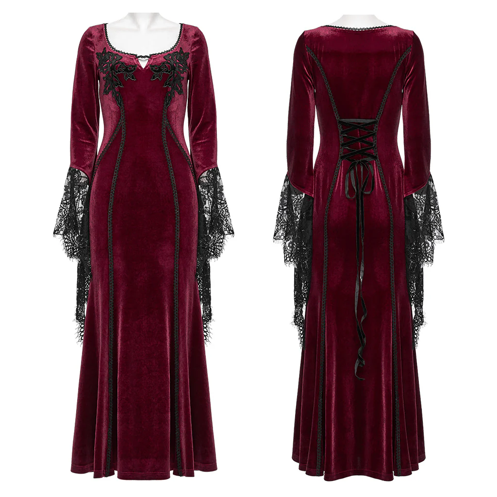 OQ-850LQF Gothic Dress Velvet Lace Long Sleeve Victorian Gown - Image 17