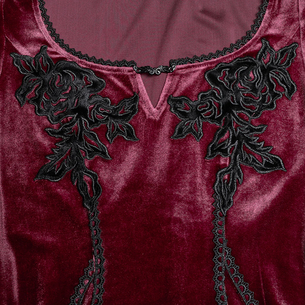 OQ-850LQF Gothic Dress Velvet Lace Long Sleeve Victorian Gown - Image 18