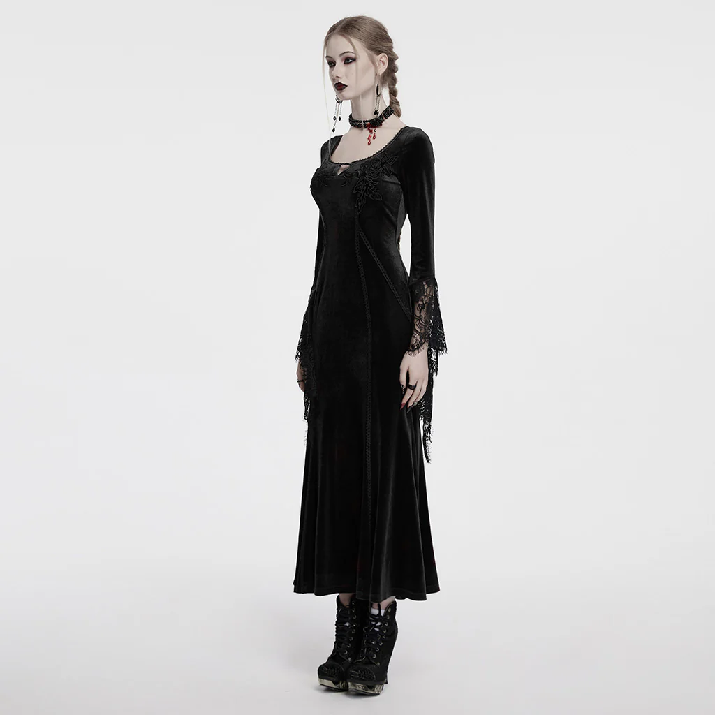OQ-850LQF Gothic Dress Velvet Lace Long Sleeve Victorian Gown - Image 3