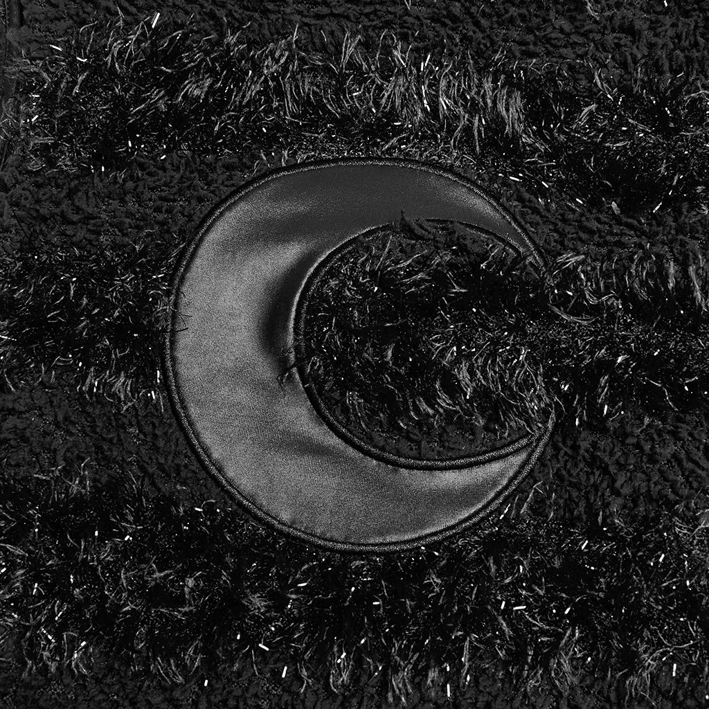 OQ-852LQF Gothic Moon Texture Punk Dress Edgy Black Fashion Statement Gothic Moon Embellished Fuzzy Sleeveless Punk Dresses Gothic Moon Punk Dresses Textured Sleeveless Black Mini Dress - Image 7