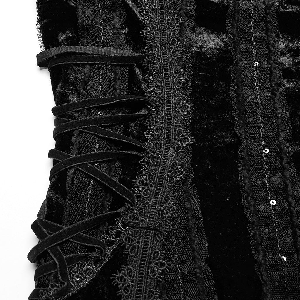 OQ-856LQF Luxury Gothic Dress Spaghetti Straps Velvet Long Black Gown - Image 10