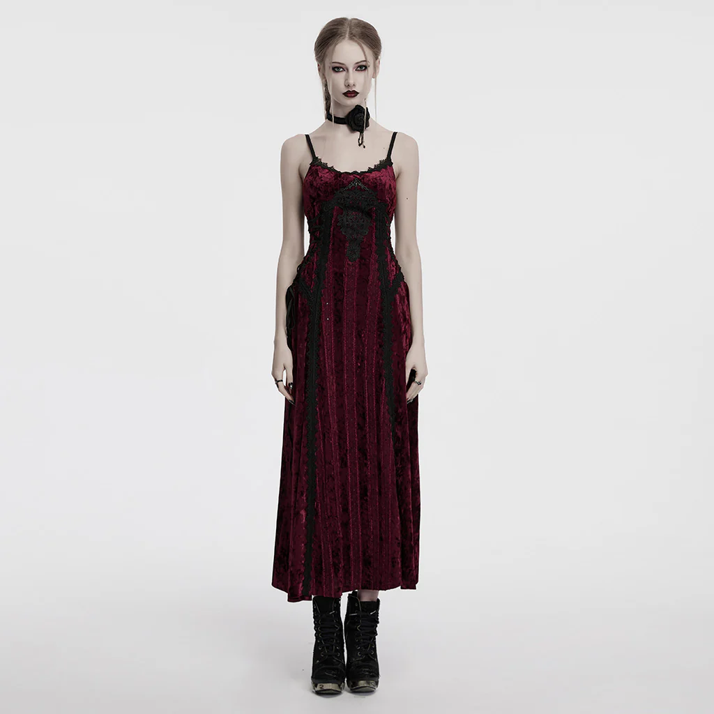 OQ-856LQF Luxury Gothic Dress Spaghetti Straps Velvet Long Black Gown - Image 11