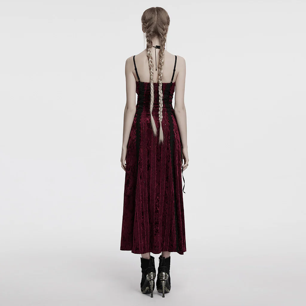 OQ-856LQF Luxury Gothic Dress Spaghetti Straps Velvet Long Black Gown - Image 14