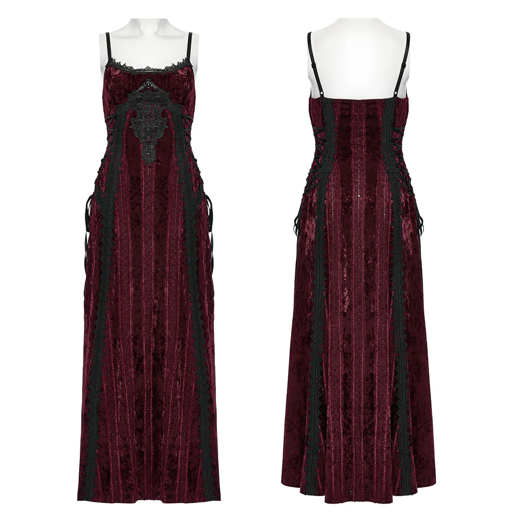 OQ-856LQF Luxury Gothic Dress Spaghetti Straps Velvet Long Black Gown - Image 16