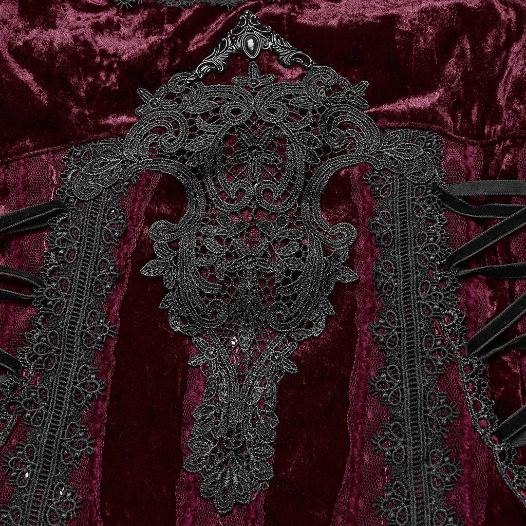 OQ-856LQF Luxury Gothic Dress Spaghetti Straps Velvet Long Black Gown - Image 17