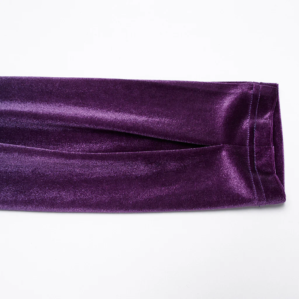 OQ-857LQF Gothic Dress Purple Velvet Ruched Long Sleeve Midi Dress - Image 10