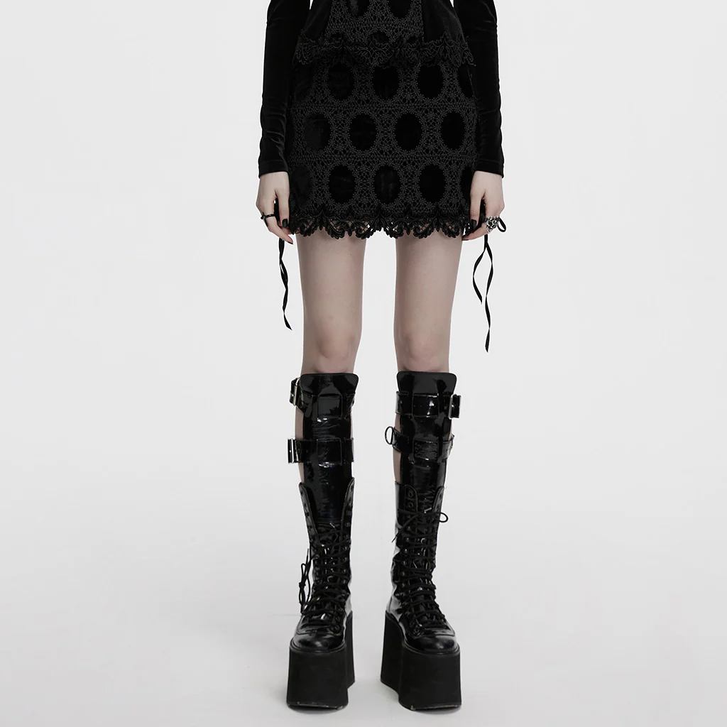 OQ-862BQF Gothic Lace Punk Skirt with Circle Pattern and Ruffled Hem - Image 11