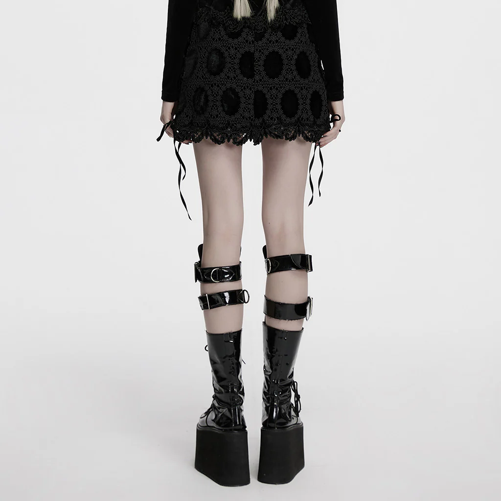 OQ-862BQF Gothic Lace Punk Skirt with Circle Pattern and Ruffled Hem - Image 13