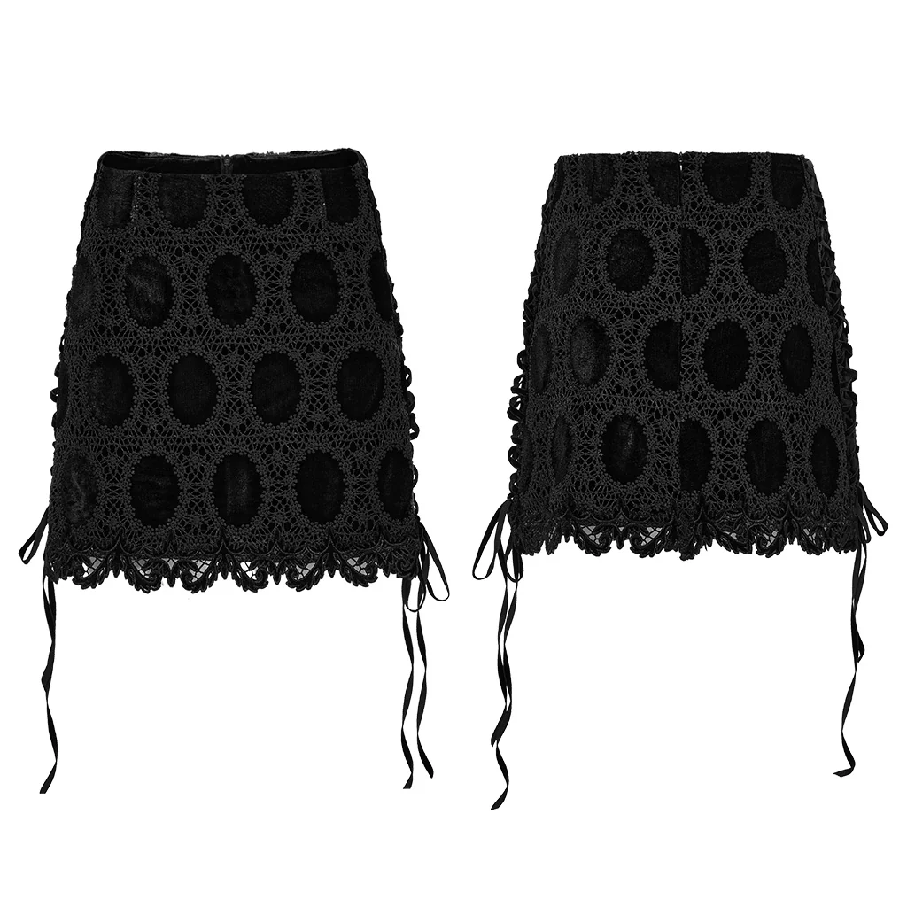 OQ-862BQF Gothic Lace Punk Skirt with Circle Pattern and Ruffled Hem - Image 17
