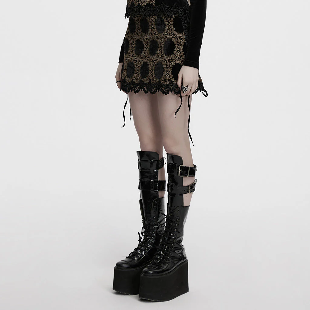 OQ-862BQF Gothic Lace Punk Skirt with Circle Pattern and Ruffled Hem - Image 22