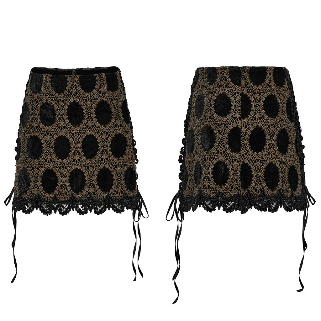 OQ-862BQF Gothic Lace Punk Skirt with Circle Pattern and Ruffled Hem - Image 24