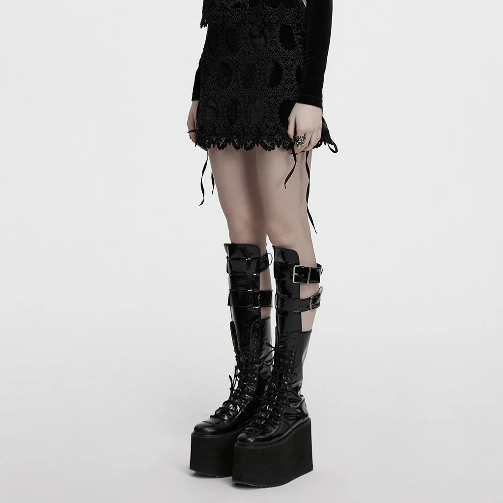 OQ-862BQF Gothic Lace Punk Skirt with Circle Pattern and Ruffled Hem - Image 46