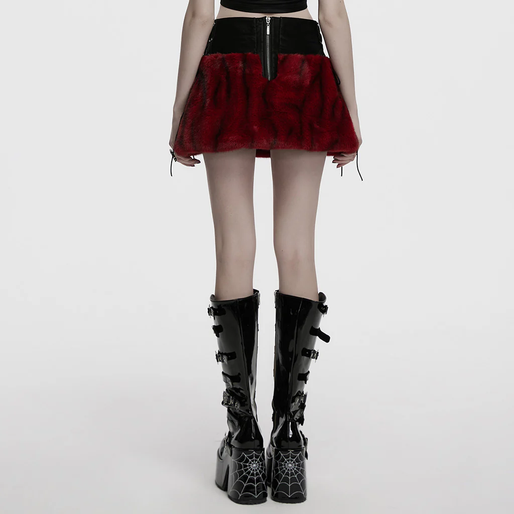 OQ-871BQF Edgy Faux Fur Leather Mini Punk Skirt Bold Goth Style - Image 5