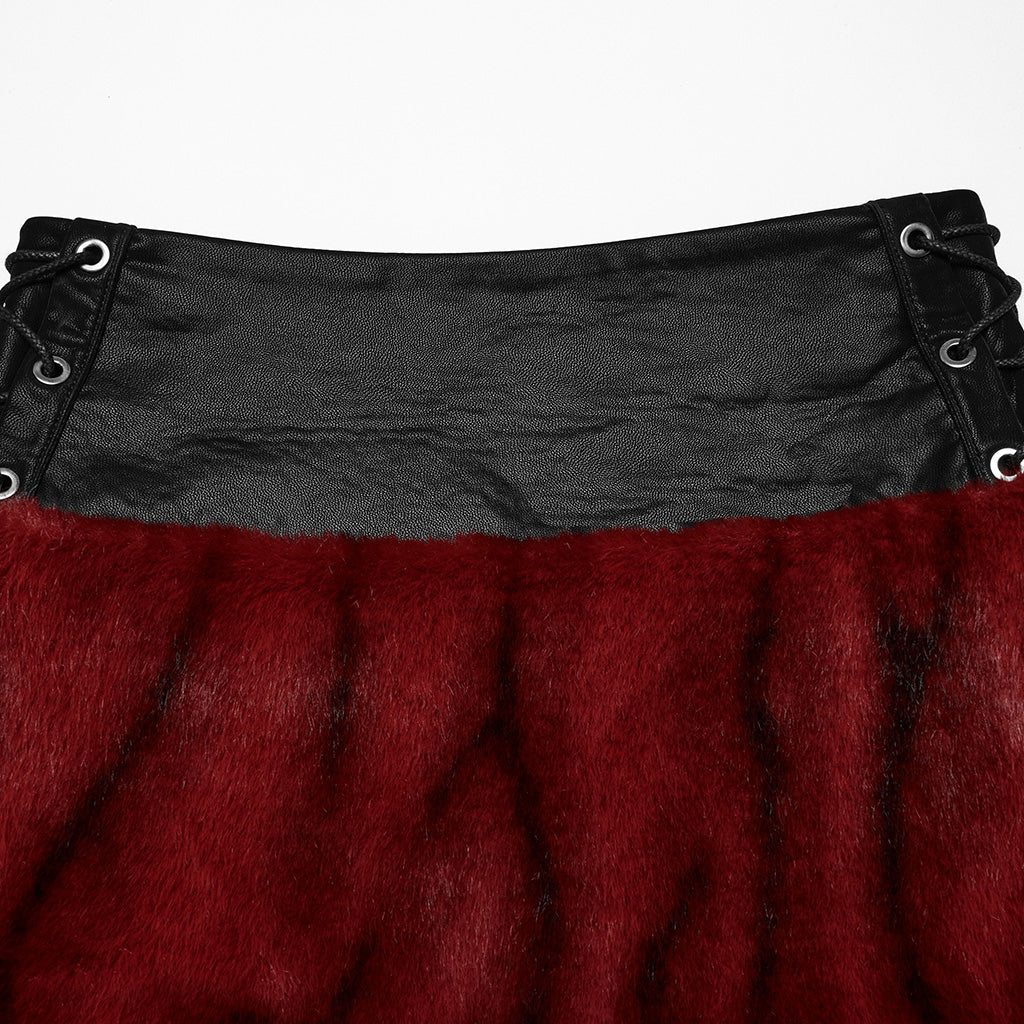 OQ-871BQF Edgy Faux Fur Leather Mini Punk Skirt Bold Goth Style - Image 7