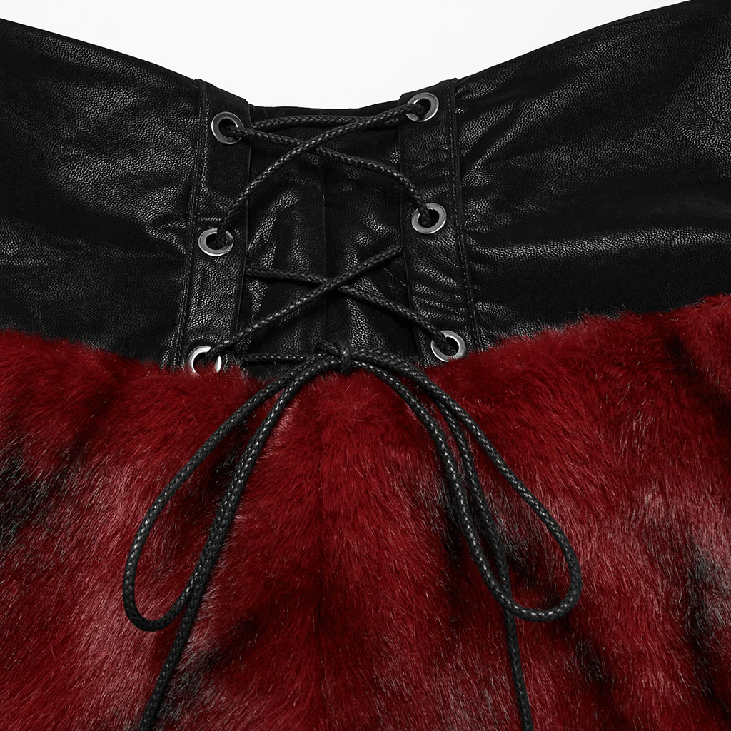 OQ-871BQF Edgy Faux Fur Leather Mini Punk Skirt Bold Goth Style - Image 8