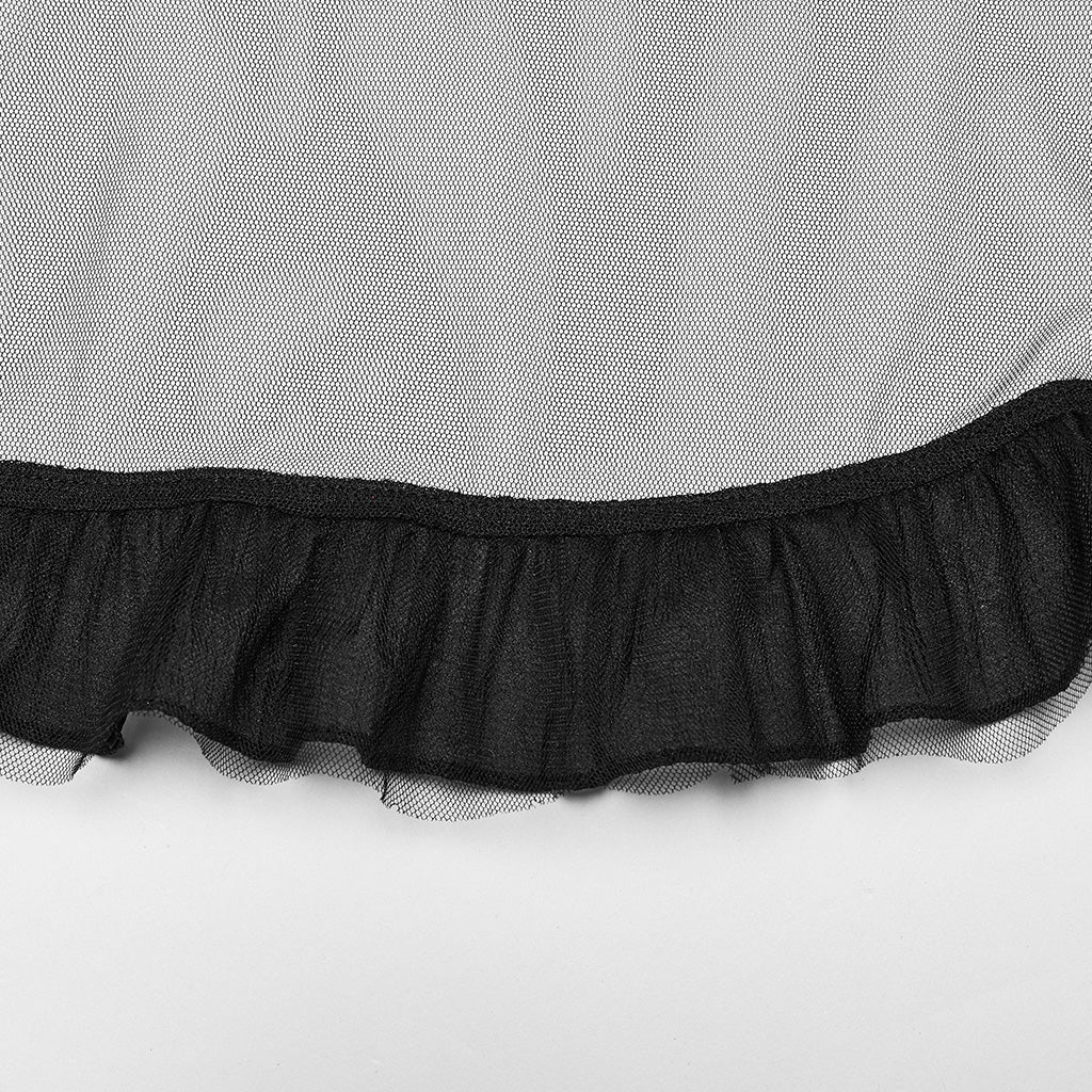OQ-873BQF Gothic Tartan High-Low Punk Skirt with Sheer Ruffle Layers - Image 10