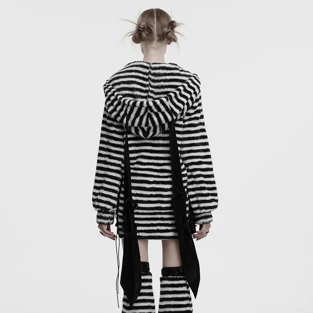 OQ-901LQF Striped Fuzzy Punk Sweater Long Sleeve Bold Pattern Design - Image 4