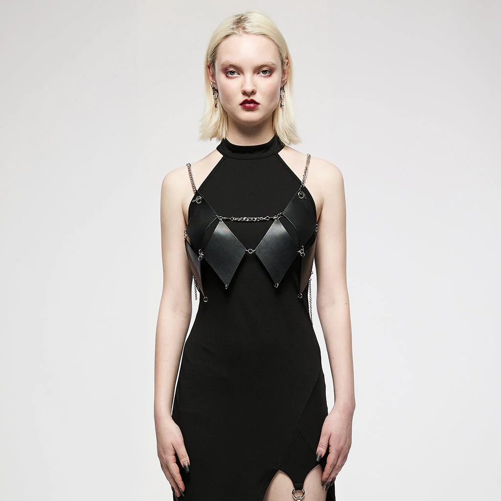 OS-005BXF Edgy Chain Strap Diamond Cutout Punk Vest Top - Image 11