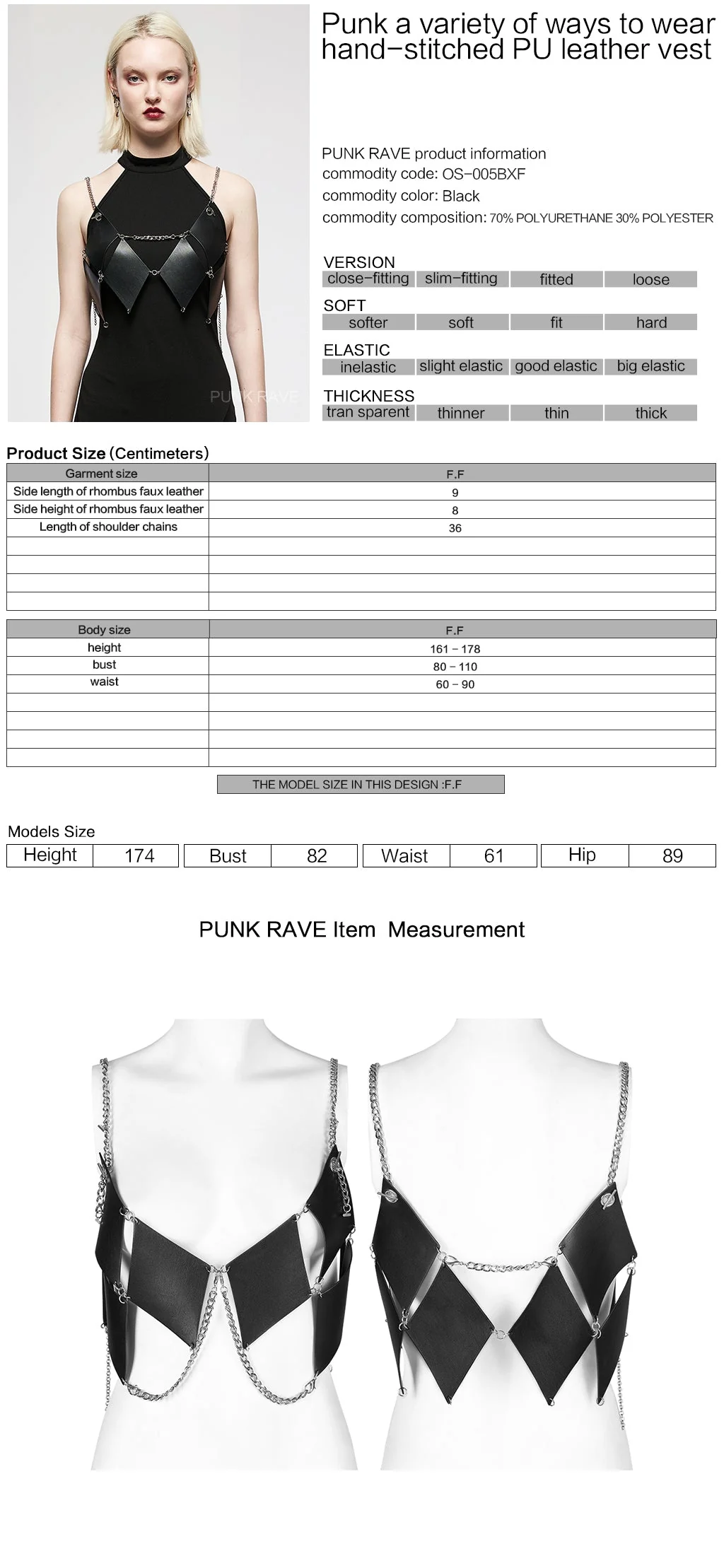 OS-005BXF Edgy Chain Strap Diamond Cutout Punk Vest Top - Image 19