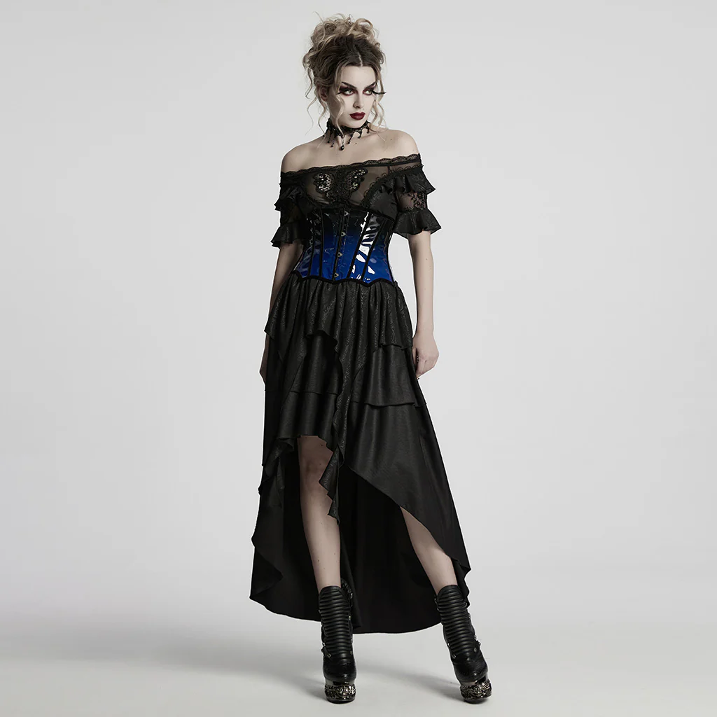 OS-697YDF Gothic Corset Leopard Print Glossy Lace-Up Waist Cincher - Image 14