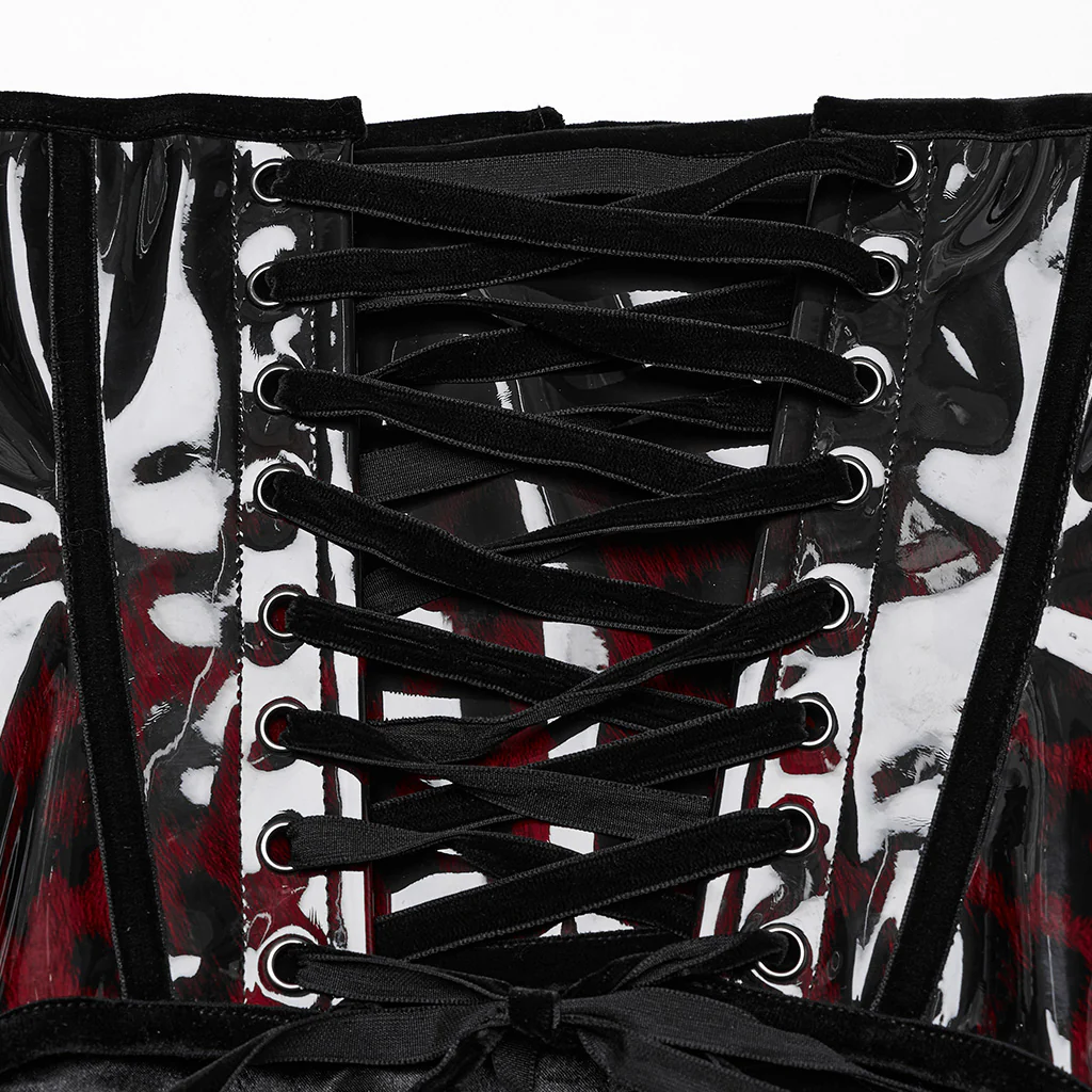 OS-697YDF Gothic Corset Leopard Print Glossy Lace-Up Waist Cincher - Image 28