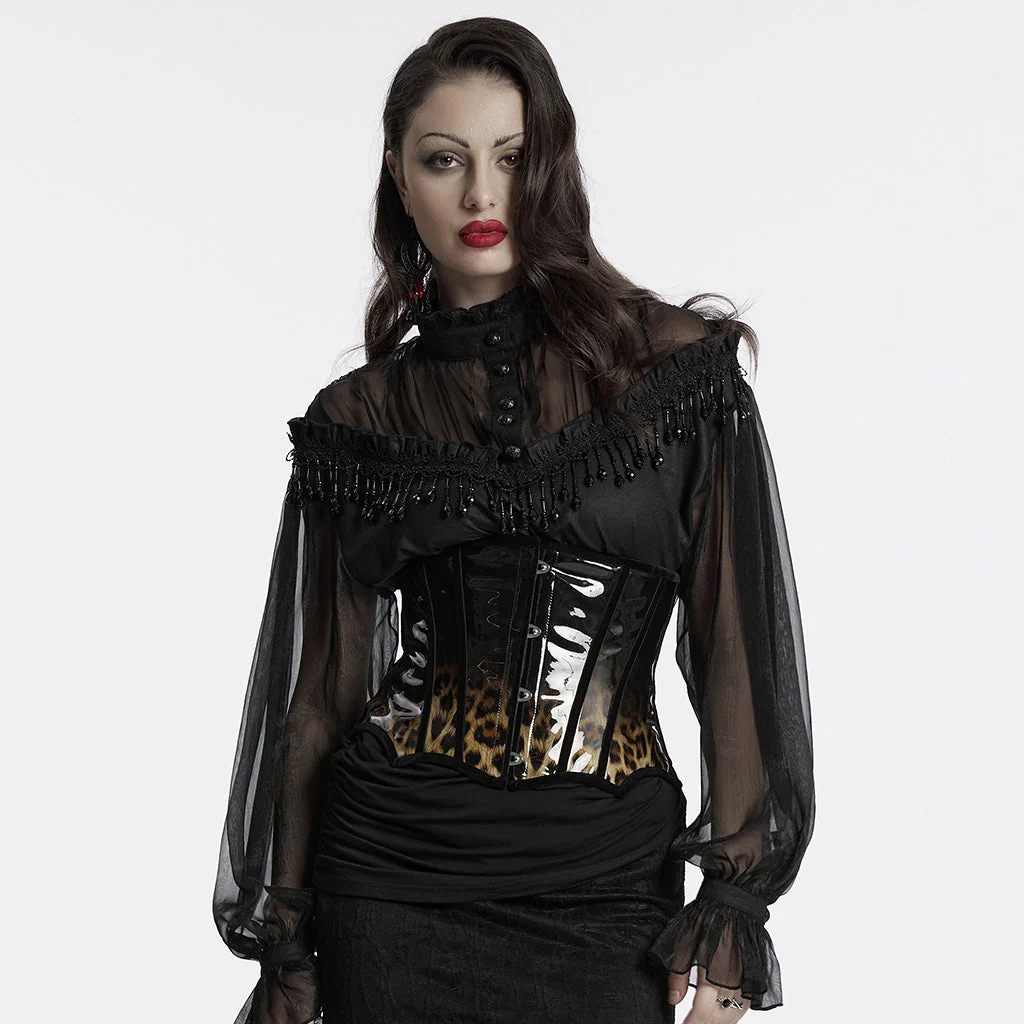 OS-697YDF Gothic Corset Leopard Print Glossy Lace-Up Waist Cincher - Image 40