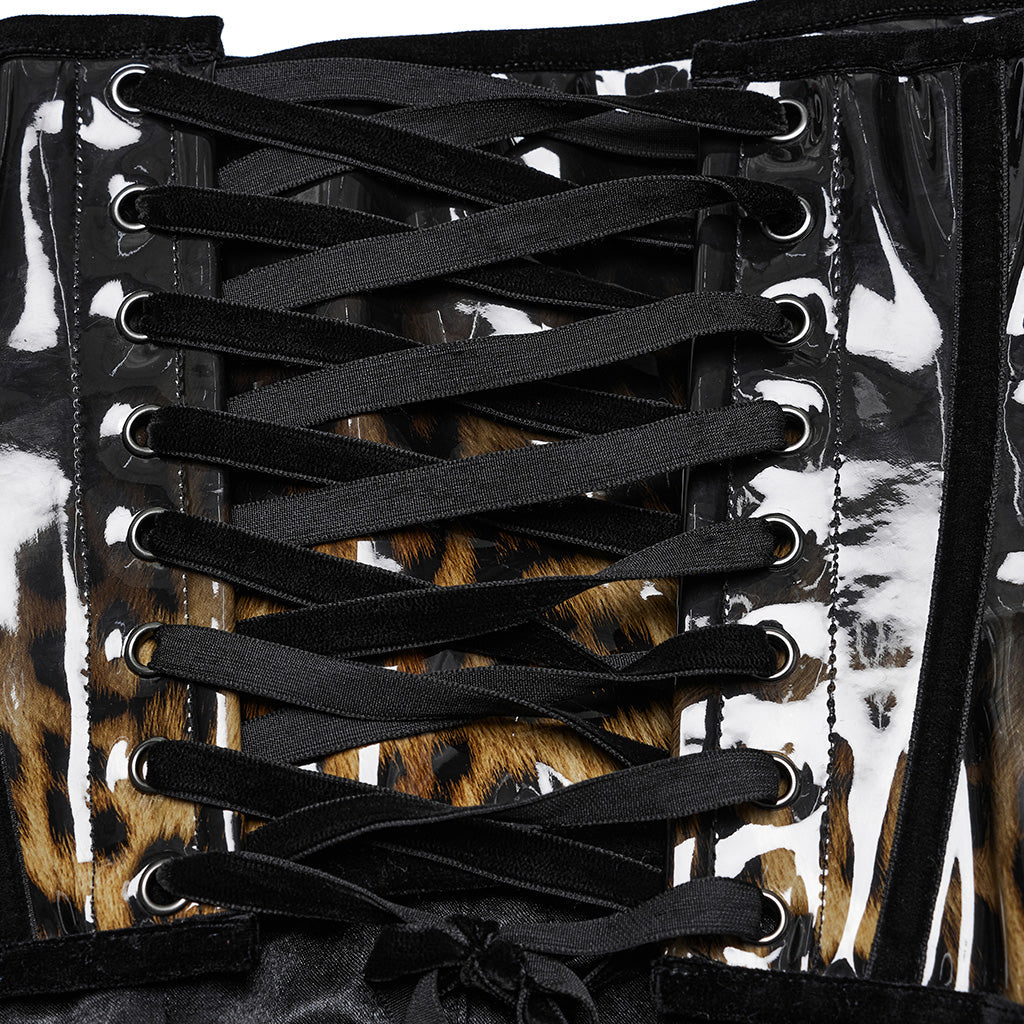 OS-697YDF Gothic Corset Leopard Print Glossy Lace-Up Waist Cincher - Image 44