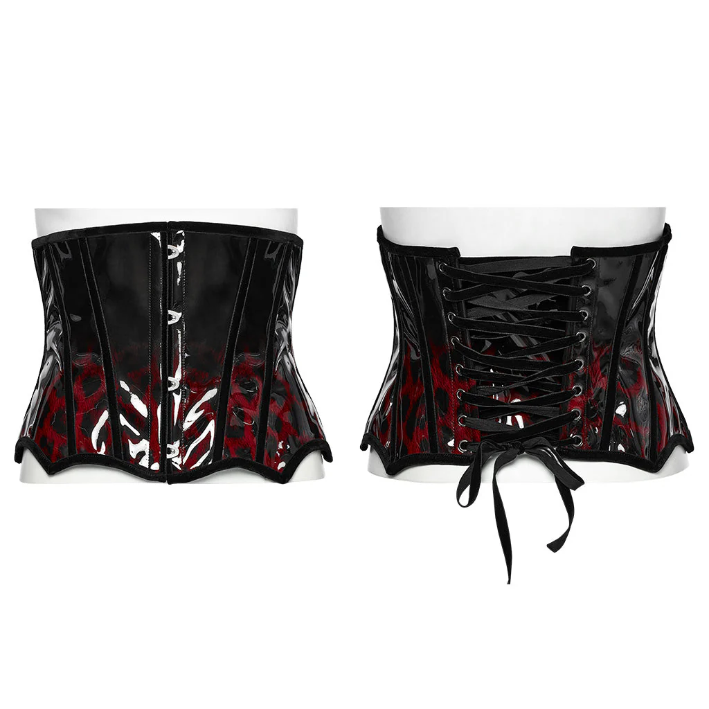 OS-697YDF Gothic Corset Leopard Print Glossy Lace-Up Waist Cincher - Image 59