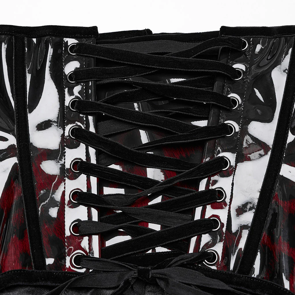 OS-697YDF Gothic Corset Leopard Print Glossy Lace-Up Waist Cincher - Image 62