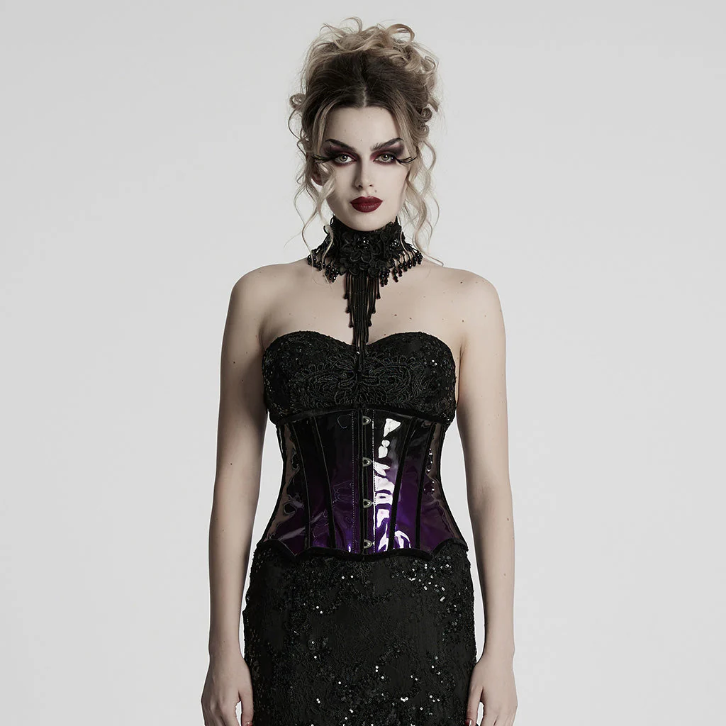 OS-697YDF Gothic Corset Leopard Print Glossy Lace-Up Waist Cincher - Image 63