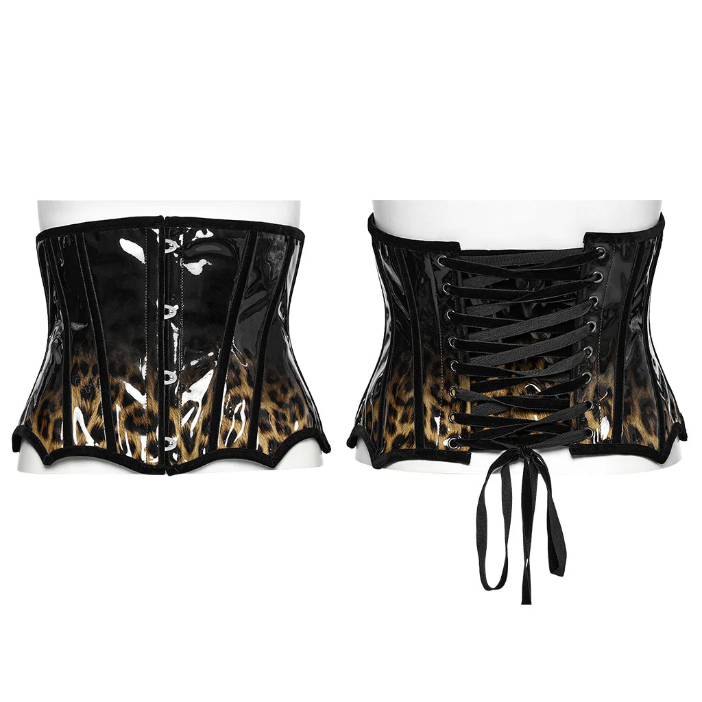 OS-697YDF Gothic Corset Leopard Print Glossy Lace-Up Waist Cincher - Image 72