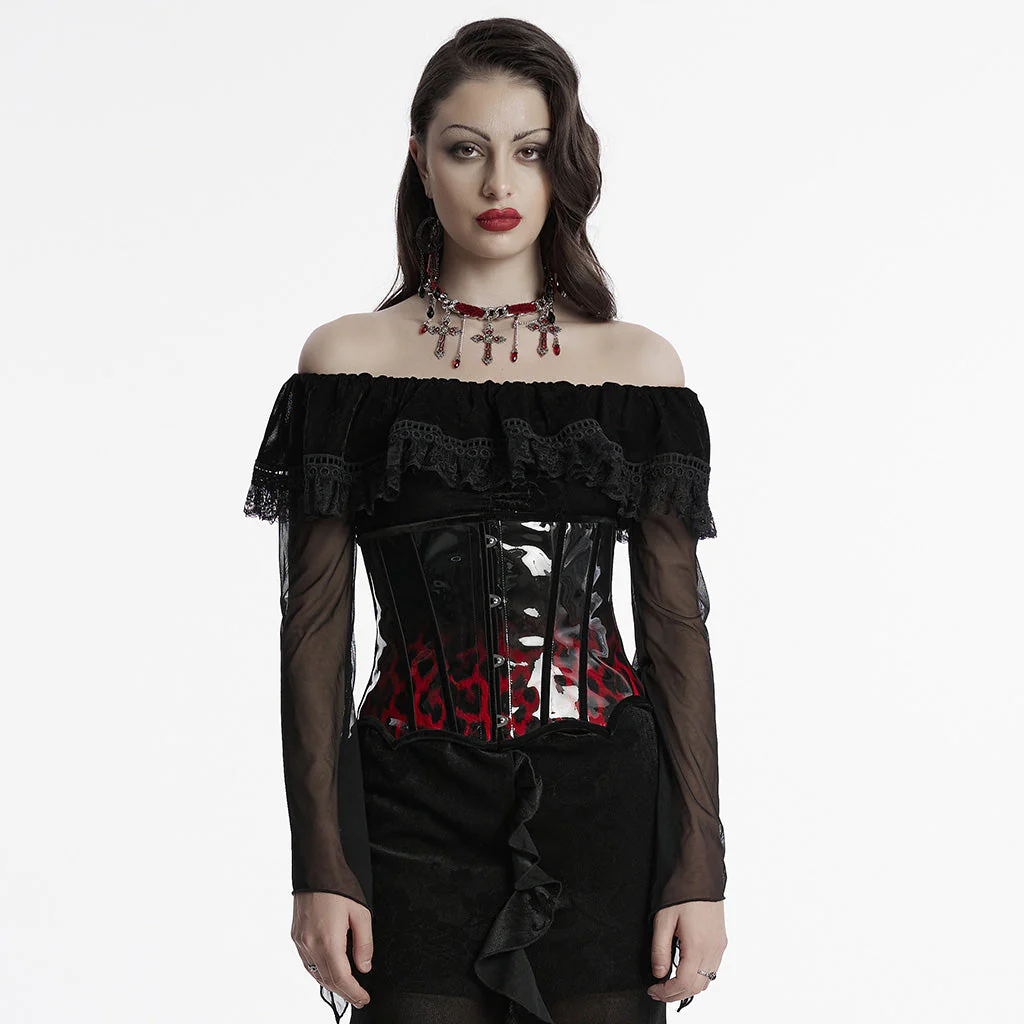 OS-697YDF Gothic Corset Leopard Print Glossy Lace-Up Waist Cincher - Image 93
