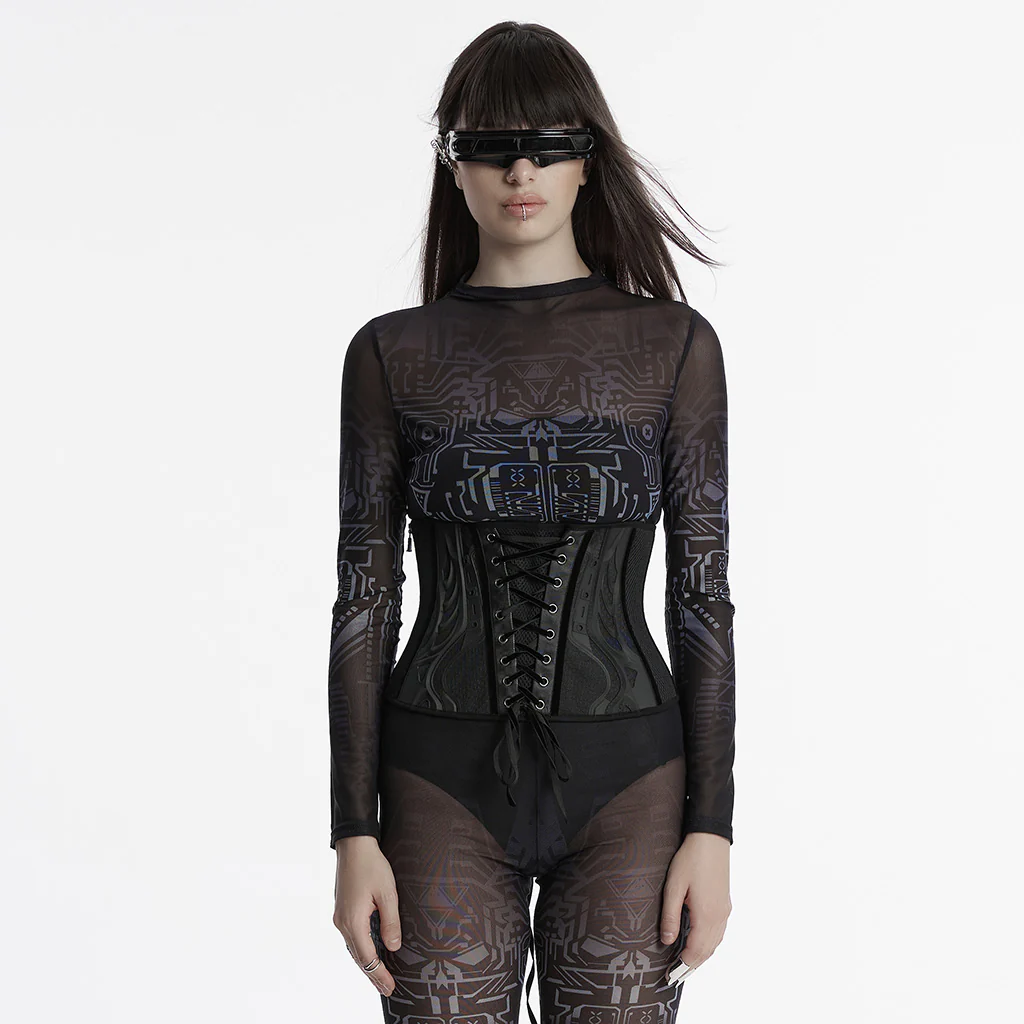 OS-705YDF Edgy Mesh Lace-Up Punk Corset Waist Cincher - Image 3