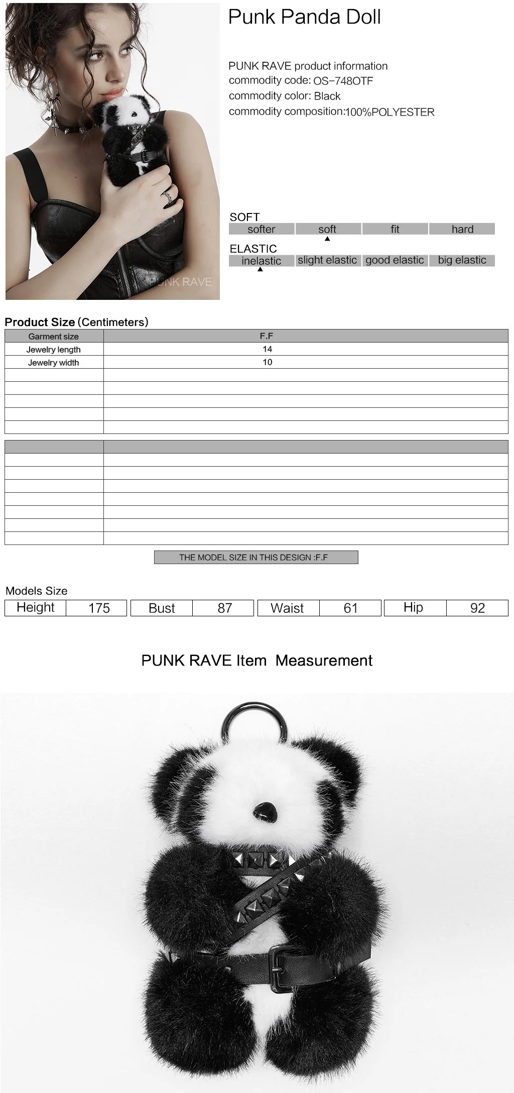 OS-748OTF Fluffy Punk Panda Bag Charm Plush Toy Accessory - Image 20