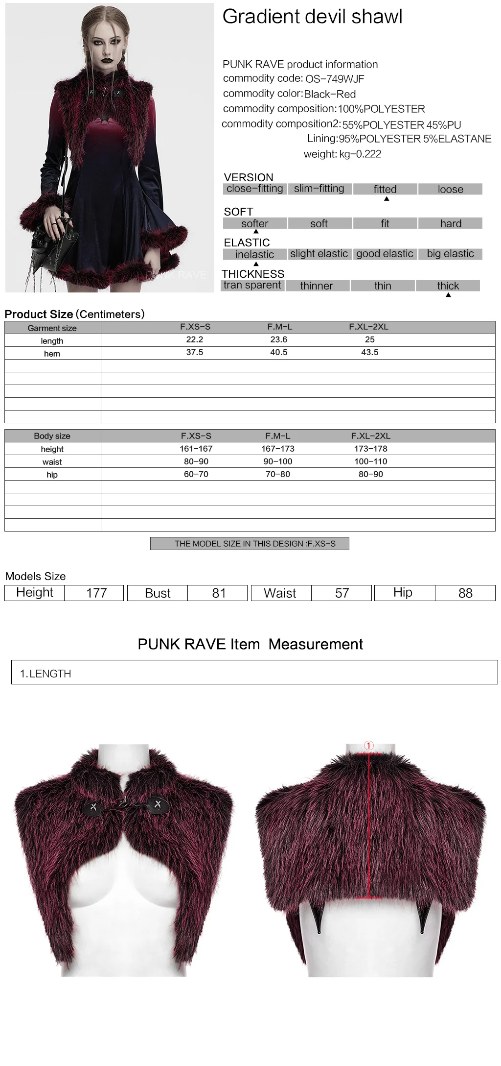 OS-749WJF Gothic Faux Fur Shoulder Cape Punk Accessories Purple Statement - Image 16