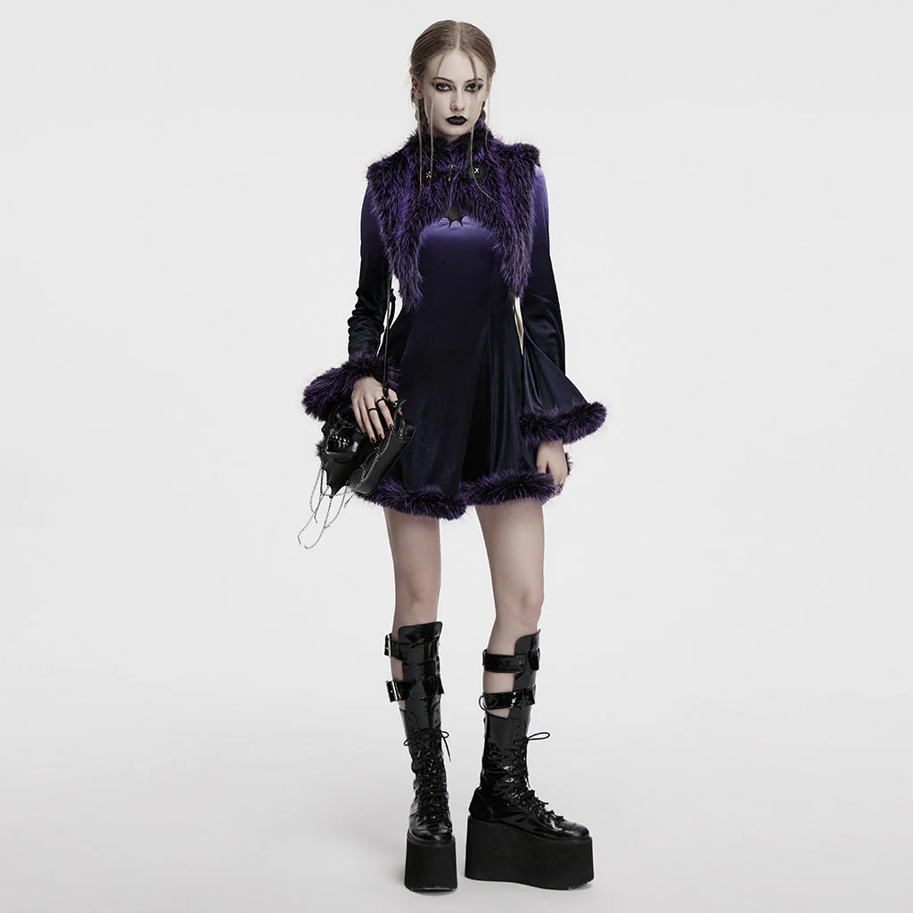 OS-749WJF Gothic Faux Fur Shoulder Cape Punk Accessories Purple Statement - Image 45